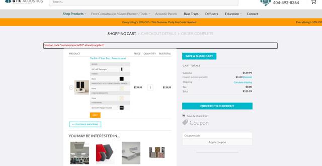 GIK Acoustics checkout page showing GIK Acoustics promo code box | Screenshot taken by SimplyCodes community member on Jul 24, 2025