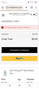 luxe22 coupon verification screenshot