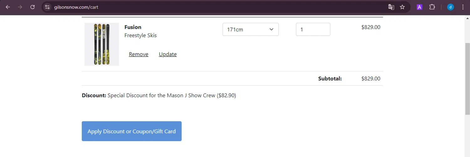 where to use Glacier Ski Shop promo code box