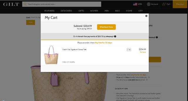 Gilt checkout page showing Gilt promo code box | Screenshot taken by SimplyCodes community member on Oct 8, 2021
