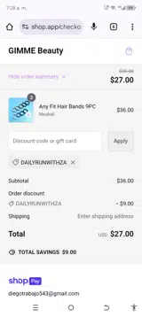 DAILYRUNWITHZA coupon verification screenshot