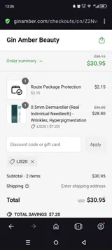 Gin Amber coupon verification screenshot