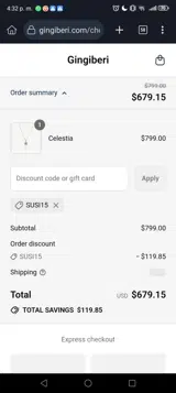 Gingiberi coupon verification screenshot