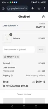 Gingiberi coupon verification screenshot