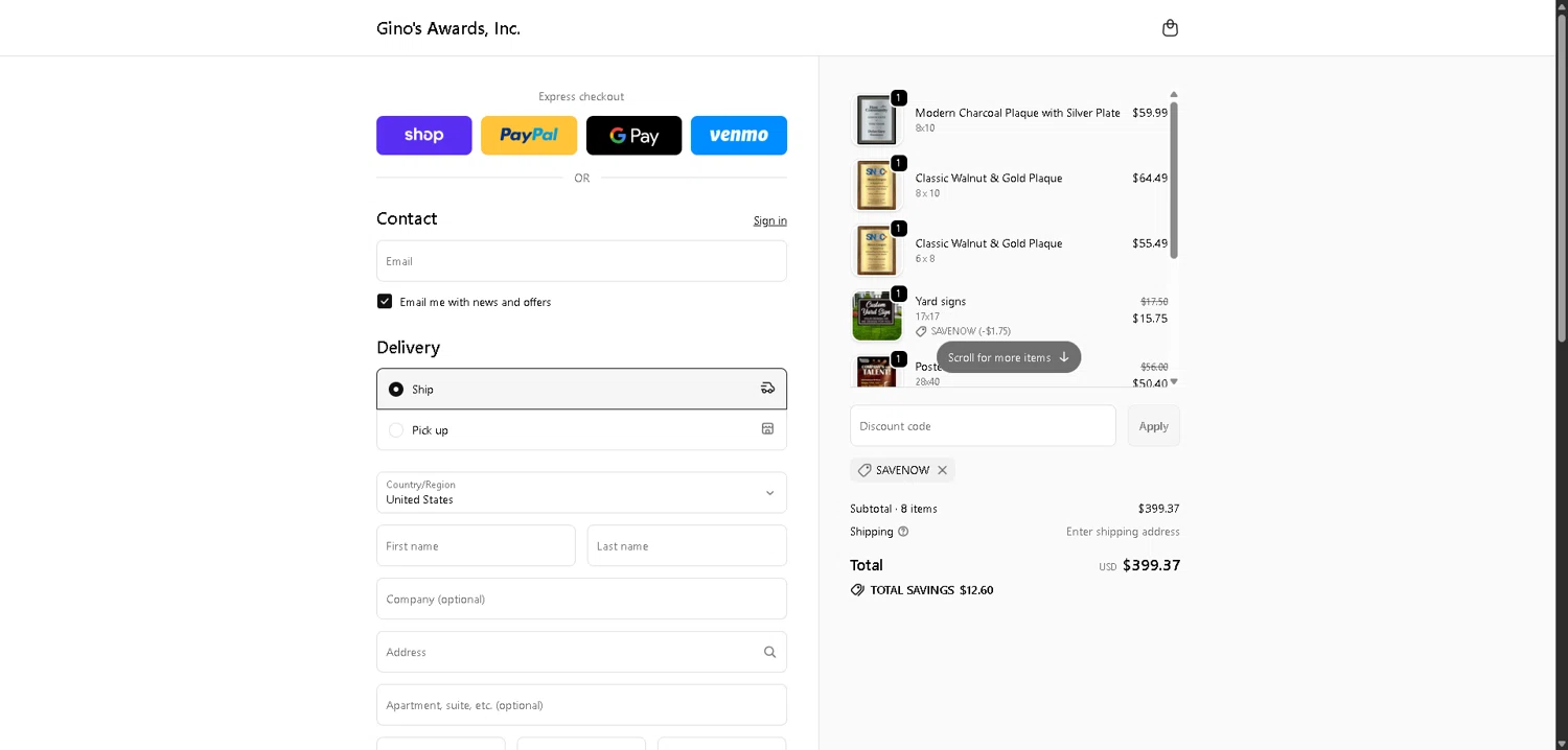 Gino's checkout page showing Gino's promo code box | Screenshot taken by SimplyCodes community member on Feb 19, 2026
