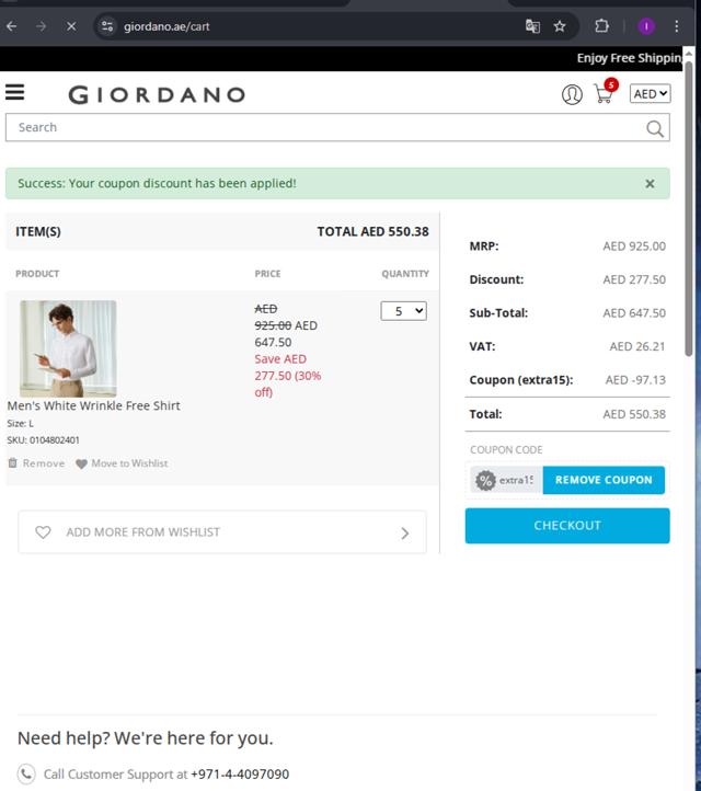 Giordano checkout page showing Giordano coupon code box | Screenshot taken by SimplyCodes community member on Mar 24, 2025