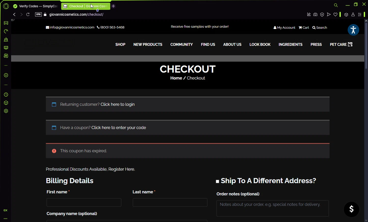 Giovanni coupon code screenshot showing code CYBERMONDAY20 applied at Giovanni checkout page. Uploaded by SimplyCodes community member Jisus007 on Jan 1, 2025