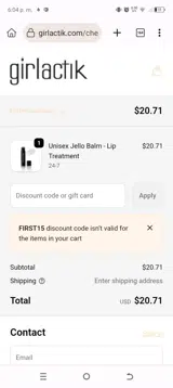 FIRST15 coupon verification screenshot
