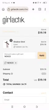 NEW20 coupon verification screenshot