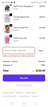 Lauren15 coupon verification screenshot