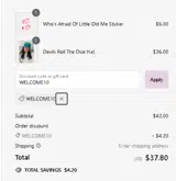 WELCOME10 coupon verification screenshot