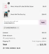 CHRISSYKATIE15 coupon verification screenshot