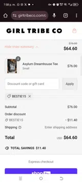 Bestie15 coupon verification screenshot
