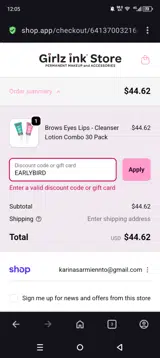 EARLYBIRD coupon verification screenshot