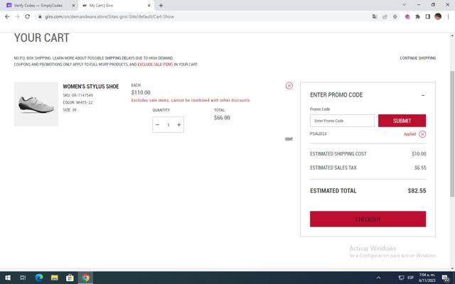 Giro checkout page showing Giro promo code box | Screenshot taken by SimplyCodes community member on Nov 6, 2023