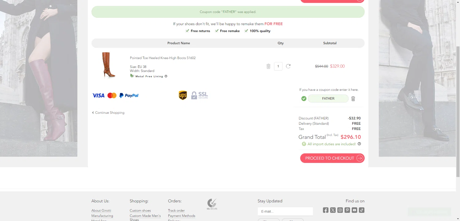 Girotti checkout page showing Girotti coupon code box | Screenshot taken by SimplyCodes community member on Dec 24, 2025