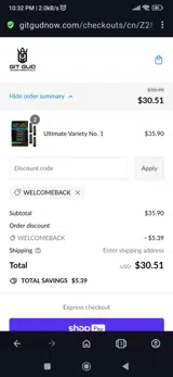 Welcomeback coupon verification screenshot