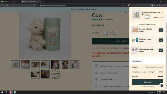 givehugz checkout page showing givehugz discount code box | Screenshot taken by SimplyCodes community member on Apr 2, 2025
