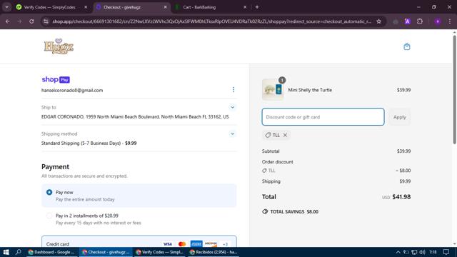 givehugz checkout page showing givehugz discount code box | Screenshot taken by SimplyCodes community member on Apr 2, 2025