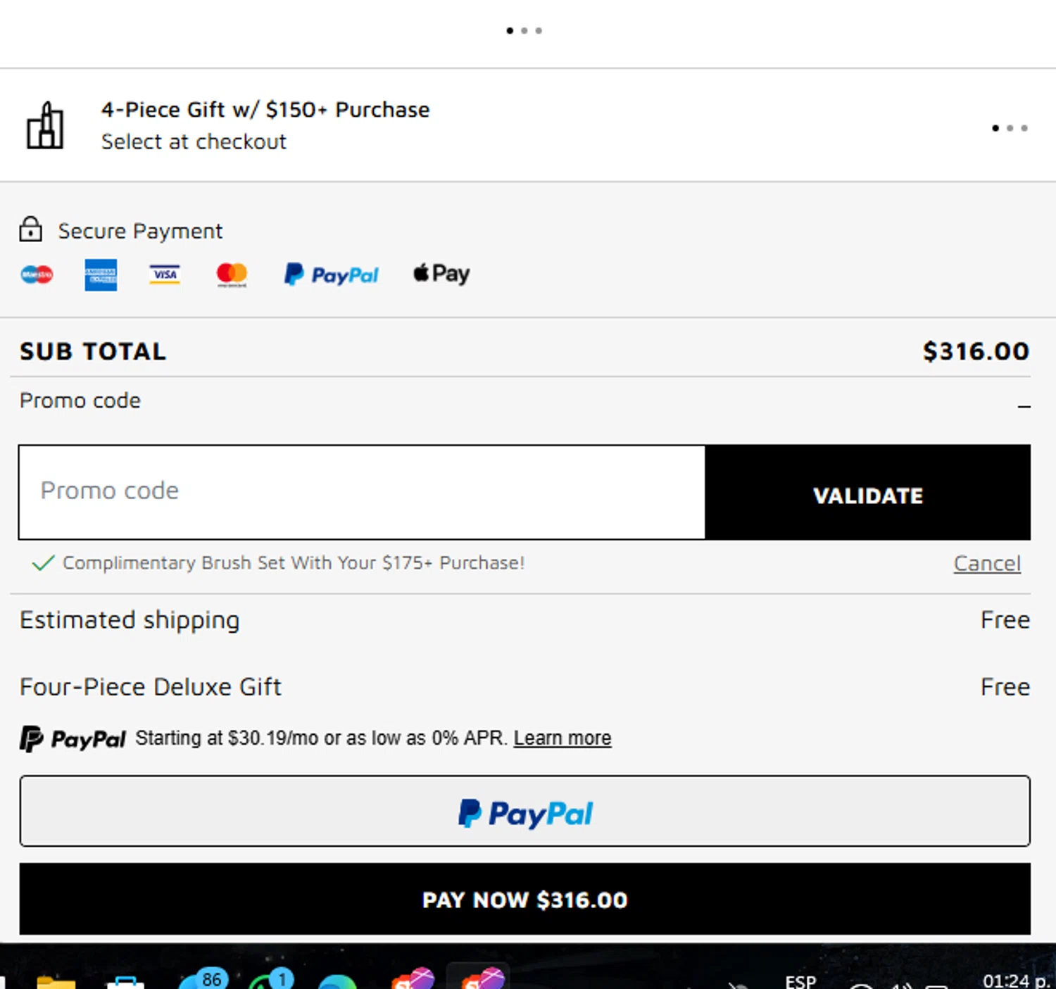 Givenchy Beauty checkout page showing Givenchy Beauty promo code box | Screenshot taken by SimplyCodes community member on Dec 15, 2025