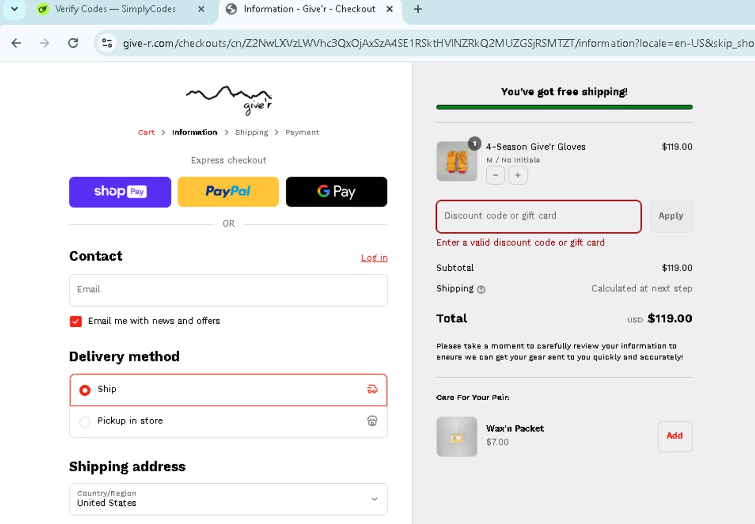 Give'r discount code screenshot showing code KARYAN10 applied at Give'r checkout page. Uploaded by SimplyCodes community member TokenMonarch796 on Jul 16, 2025
