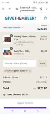GIVETHEMWHISKEY10 coupon verification screenshot