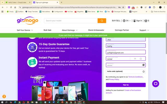 Gizmogo checkout page showing Gizmogo promo code box | Screenshot taken by SimplyCodes community member on Sep 11, 2025
