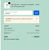 YASMINE coupon verification screenshot