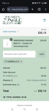 Gabrielle15 coupon verification screenshot