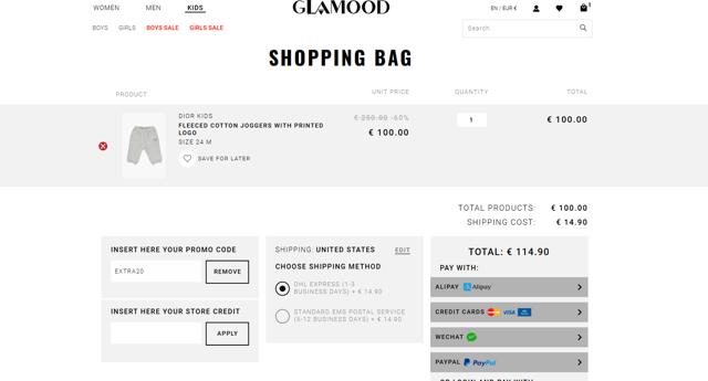 Glamood checkout page showing Glamood promo code box | Screenshot taken by SimplyCodes community member on Jul 26, 2025