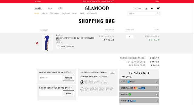 Glamood checkout page showing Glamood promo code box | Screenshot taken by SimplyCodes community member on Jul 9, 2025