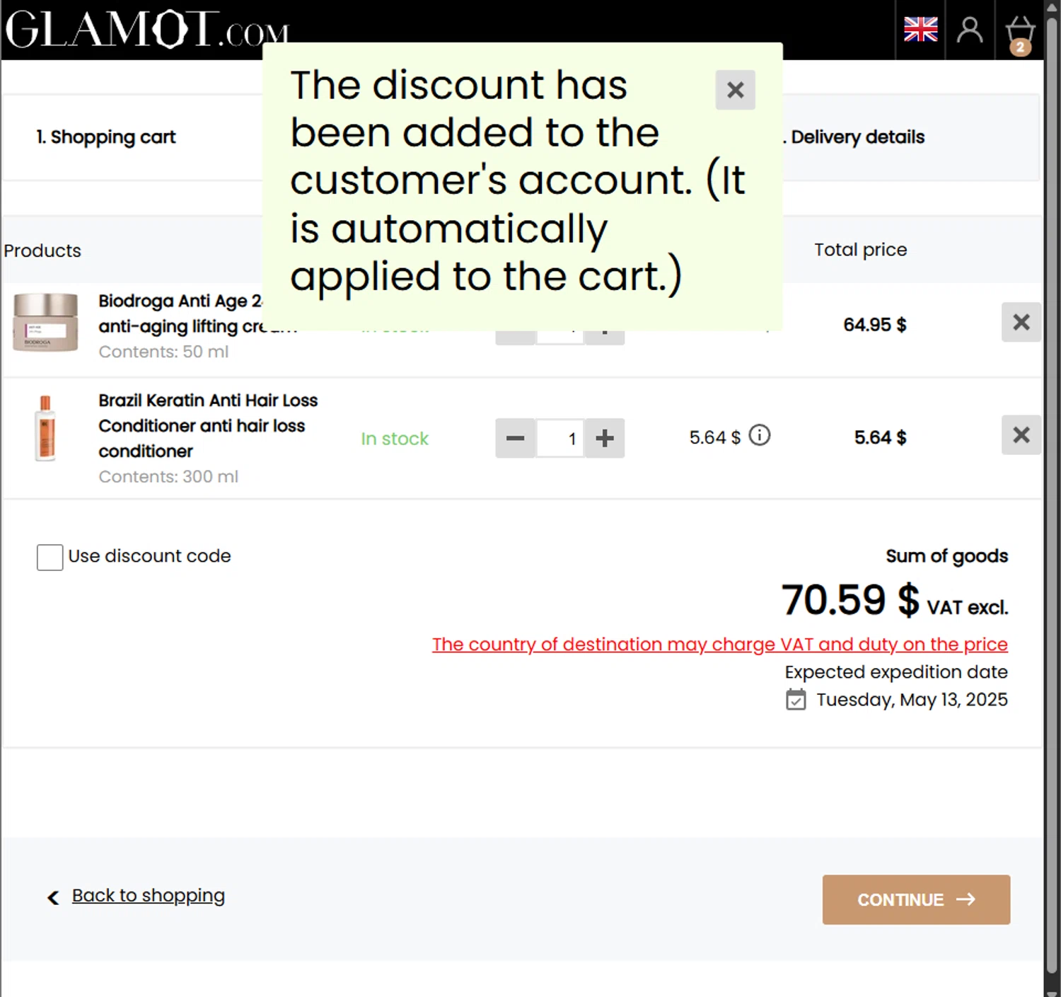 Glamot discount code screenshot showing code BRAZIL20 applied at Glamot checkout page. Uploaded by SimplyCodes community member PillarsofCreation on May 12, 2025