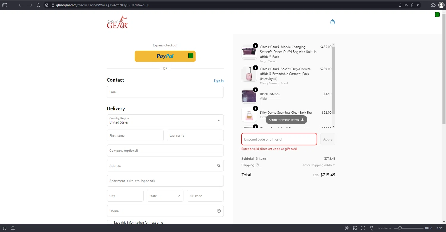 Glamr Gear promo code screenshot showing code ggprime applied at Glamr Gear checkout page. Uploaded by SimplyCodes community member GoldSeeker7901 on Oct 11, 2025
