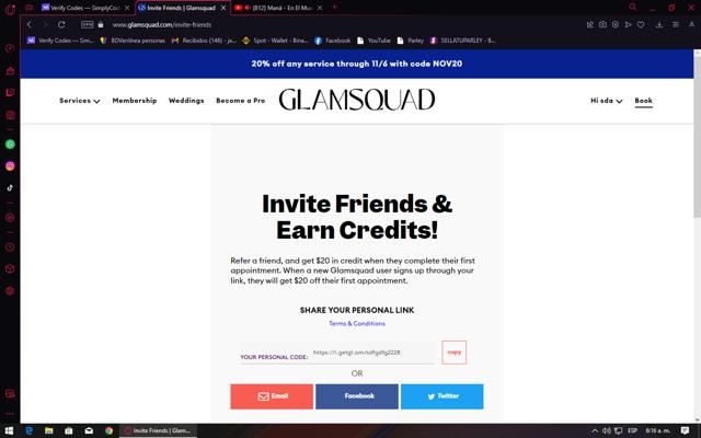GlamSquad checkout page showing GlamSquad promo code box | Screenshot taken by SimplyCodes community member on Nov 6, 2023