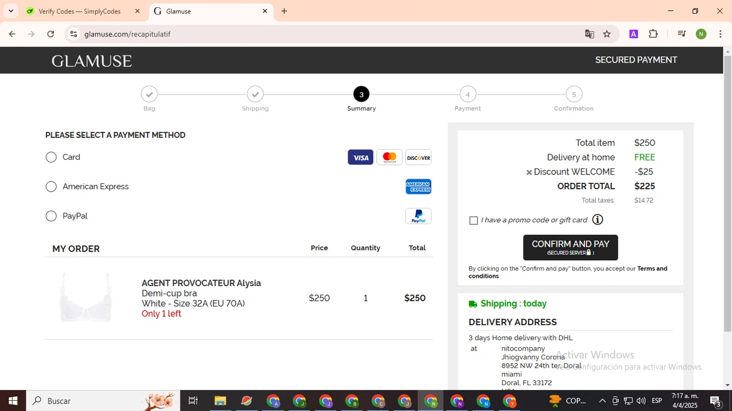 Glamuse promo code screenshot showing code WELCOME applied at Glamuse checkout page. Uploaded by SimplyCodes community member TokenMaverick6956 on Apr 4, 2025