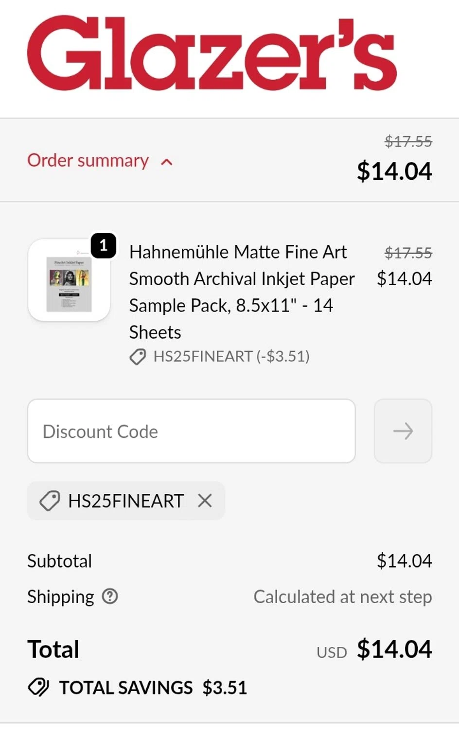 Glazer's Camera checkout page showing Glazer's Camera promo code box | Screenshot taken by SimplyCodes community member on Dec 12, 2025