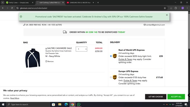 Glenmuir checkout page showing Glenmuir promo code box | Screenshot taken by SimplyCodes community member on Mar 19, 2025