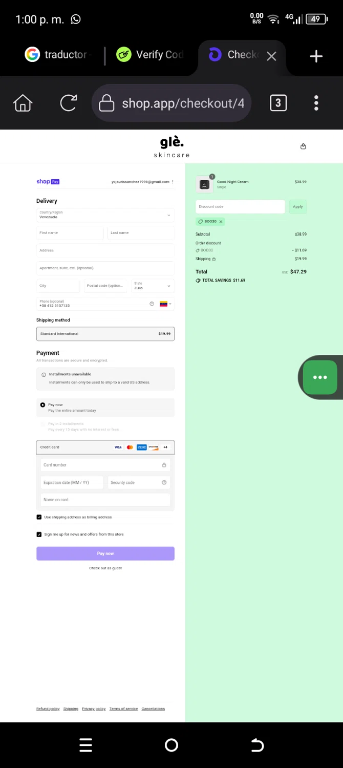 Gle Skincare discount code screenshot showing code BOO30 applied at Gle Skincare checkout page. Uploaded by SimplyCodes community member Carolisea on Jul 30, 2025