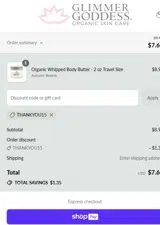 THANKYOU15 coupon verification screenshot