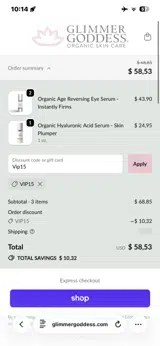 Vip15 coupon verification screenshot