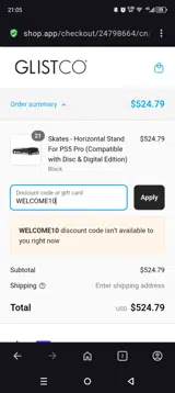 WELCOME10 coupon verification screenshot