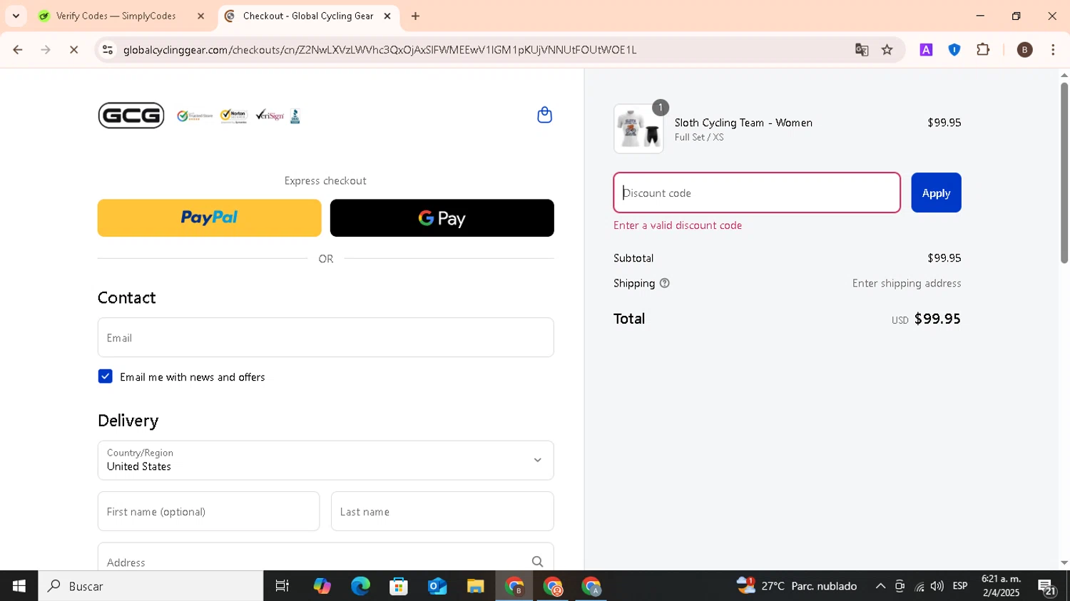 Global Cycling Gear discount code screenshot showing code MARCH applied at Global Cycling Gear checkout page. Uploaded by SimplyCodes community member KHAL_DROGO on Apr 2, 2025