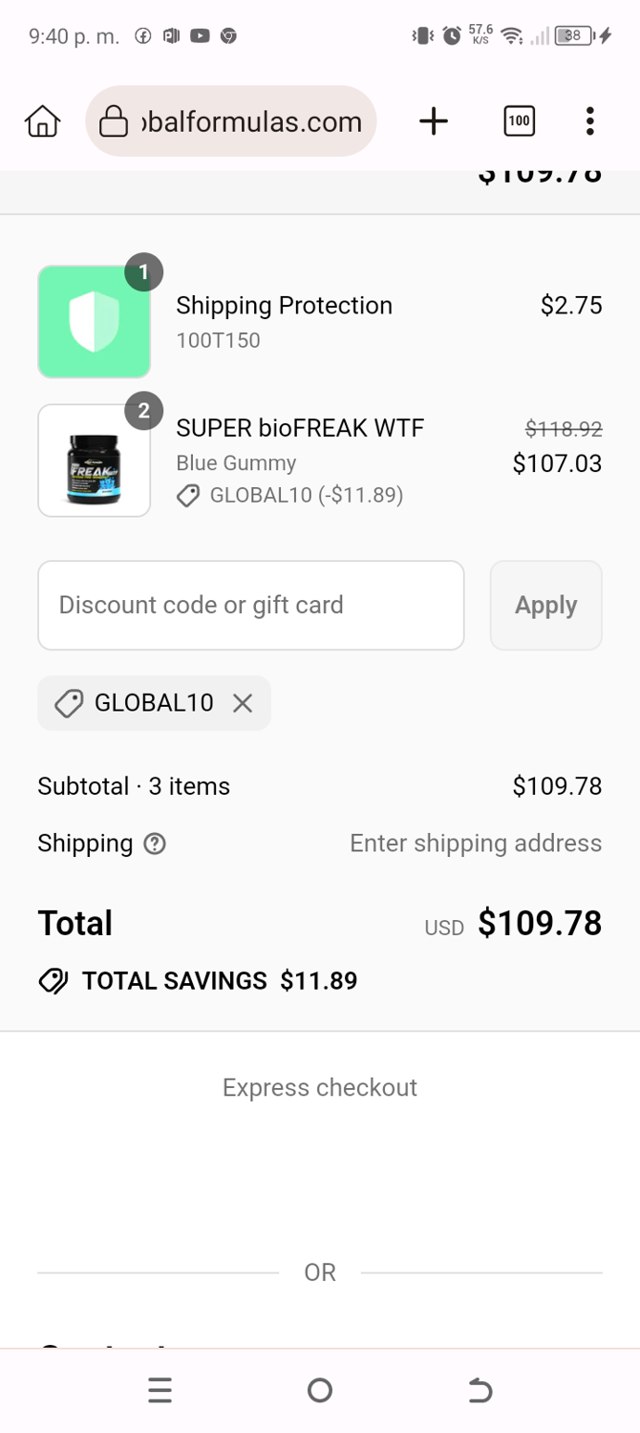 Global Formulas checkout page showing Global Formulas discount code box | Screenshot taken by SimplyCodes community member on Sep 4, 2025