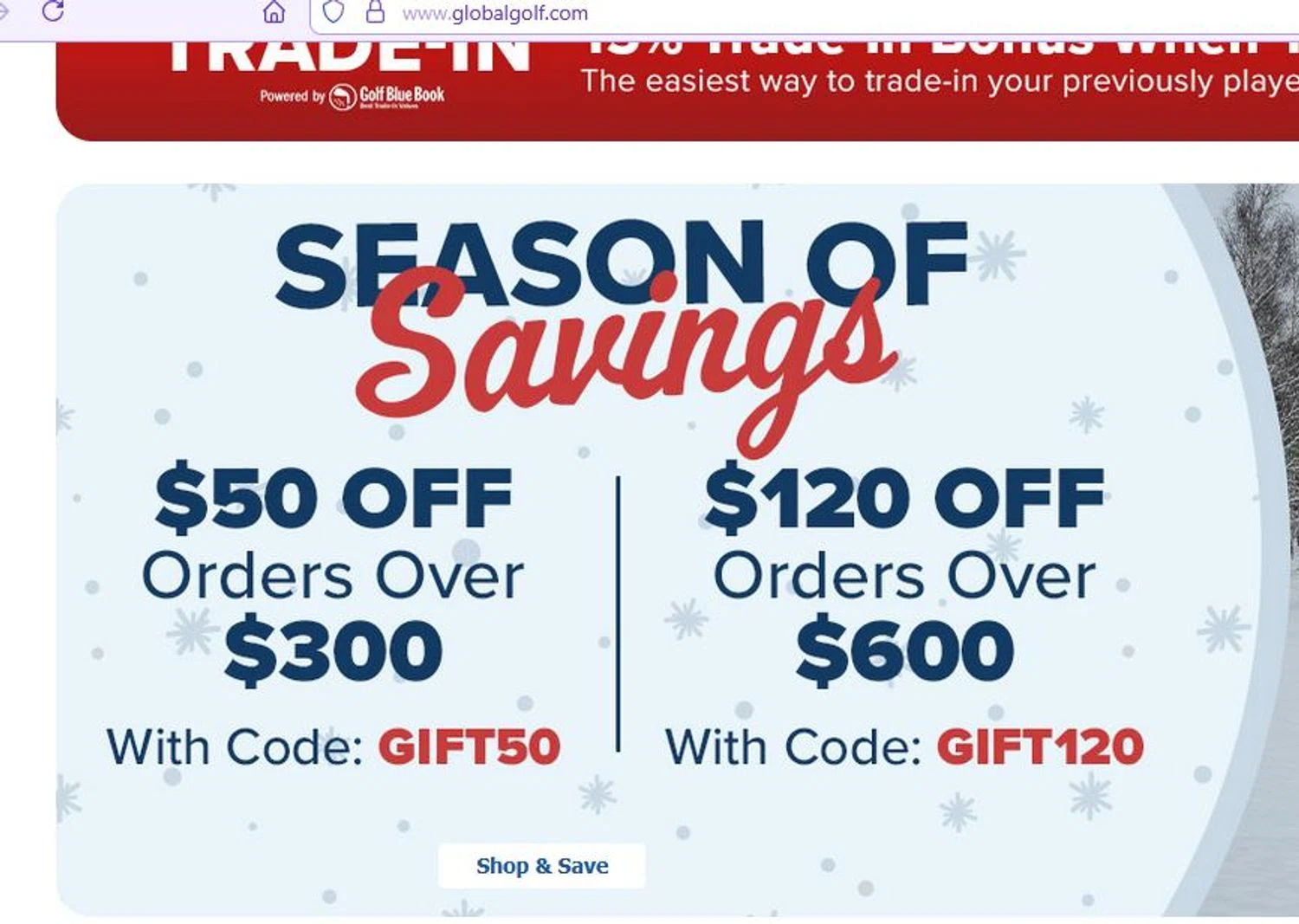 Global Golf promo code screenshot showing code gift50 applied at Global Golf checkout page. Uploaded by SimplyCodes community member stygian1 on Dec 8, 2025