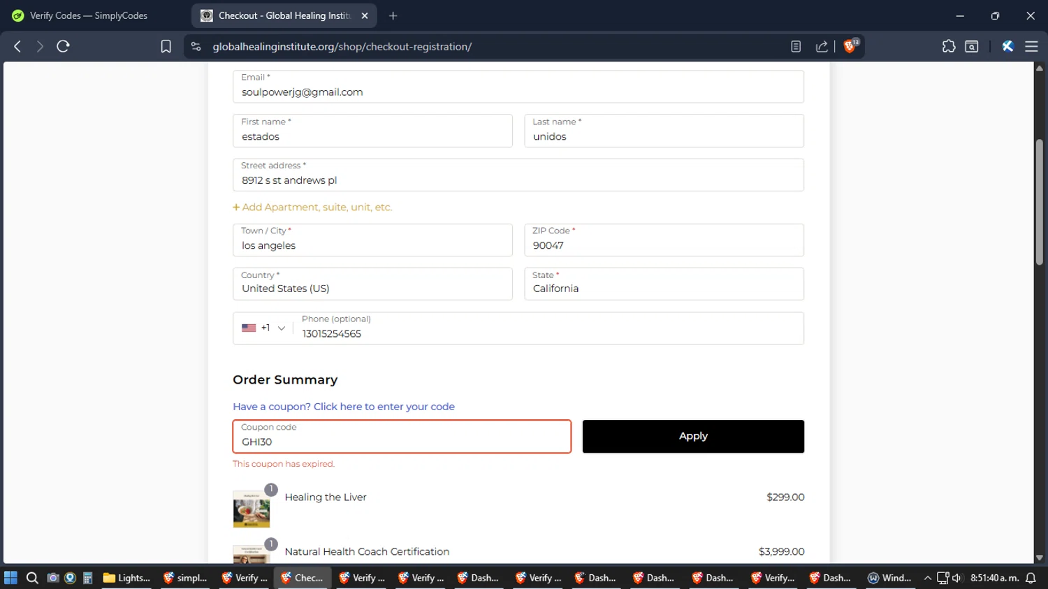 Global Healing Institute promo code screenshot showing code GHI30 applied at Global Healing Institute checkout page. Uploaded by SimplyCodes community member Jgomez on Jan 27, 2026