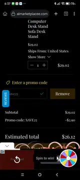 SAVE25 coupon verification screenshot