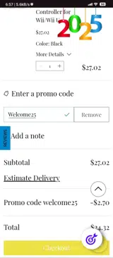 WELCOME25 coupon verification screenshot
