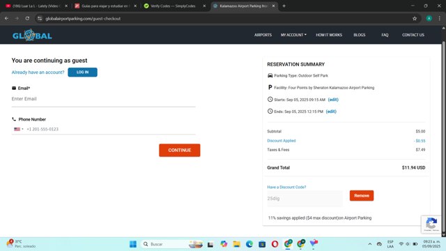 Global Airport Parking checkout page showing Global Airport Parking discount code box | Screenshot taken by SimplyCodes community member on Sep 5, 2025