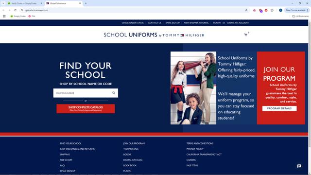 Global Schoolwear checkout page showing Global Schoolwear promo code box | Screenshot taken by SimplyCodes community member on Jan 17, 2025