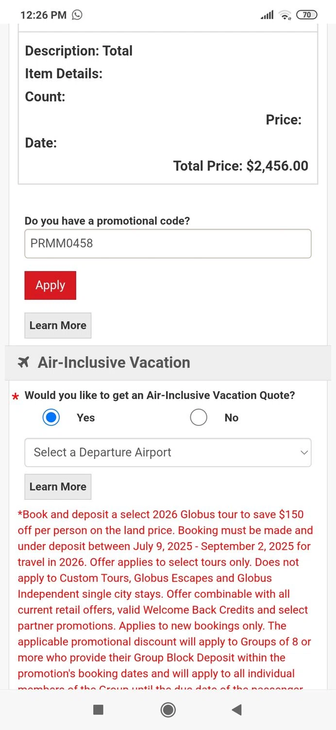 Globus US promo code screenshot showing code PRMM0458 applied at Globus US checkout page. Uploaded by SimplyCodes community member MightyBoss9975 on Jul 16, 2025